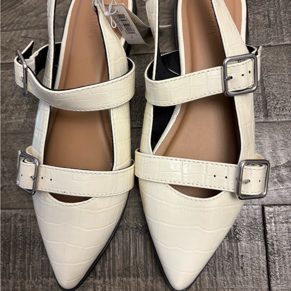 Old Navy Cream Croc-Embossed Flats with Buckles